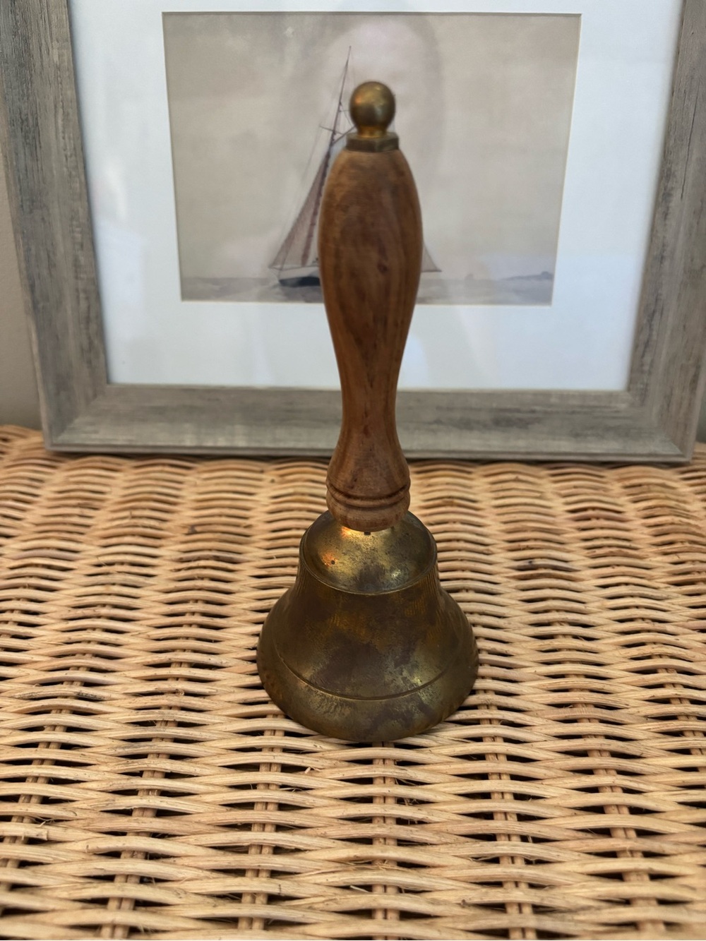 Vintage Classic Brass Hand Bell with Wooden Handle - Brown/Gold